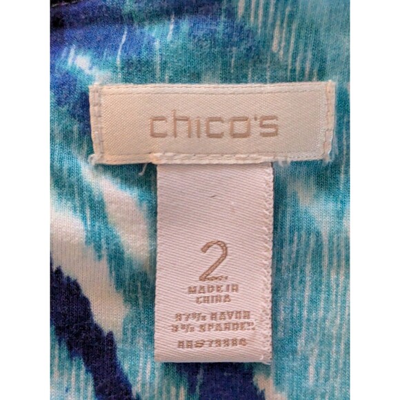 Chicos Top Womens sz L/2 Blue Aqua Zigzag Stripe Blouse 3/4 Sleeve Stretch Beach - Picture 3 of 10